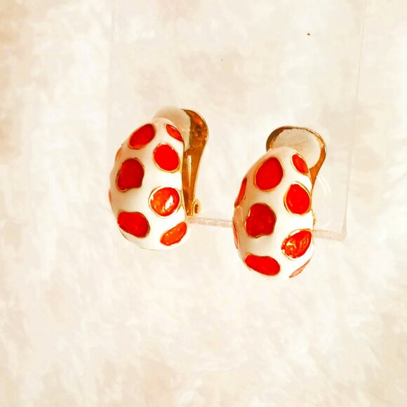 Kenneth Jay Lane Earrings Enamel Giraffe Design Gold & Orange Clip On KJL - Picture 1 of 8